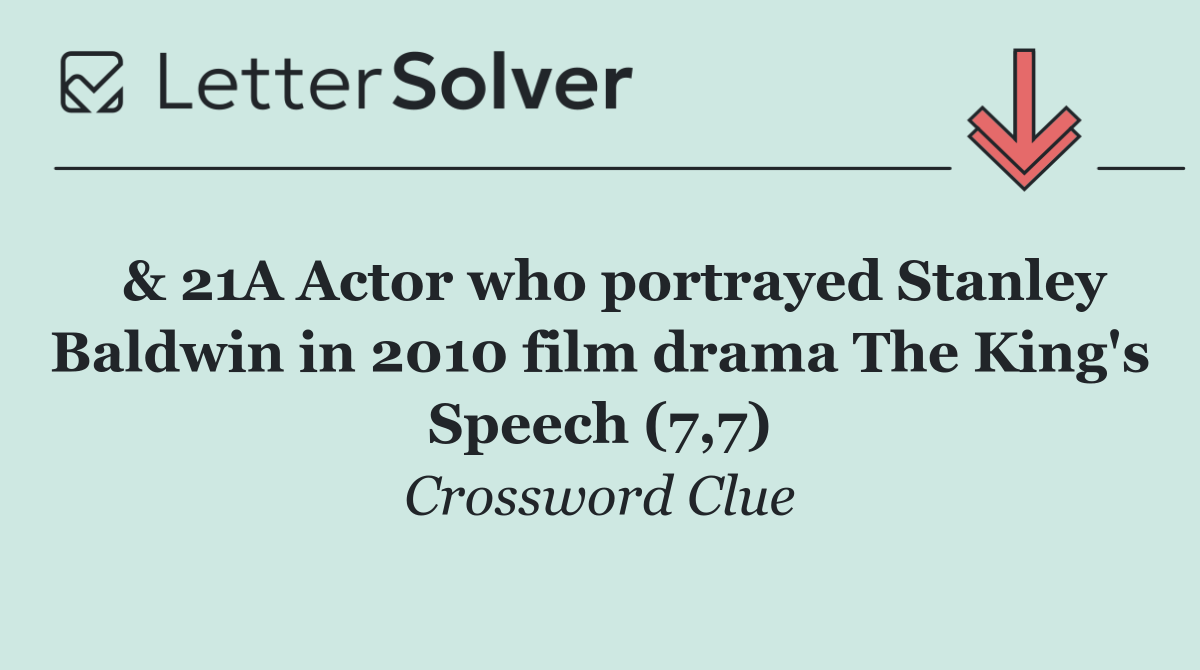  & 21A Actor who portrayed Stanley Baldwin in 2010 film drama The King's Speech (7,7)
