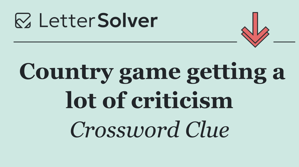 Country game getting a lot of criticism
