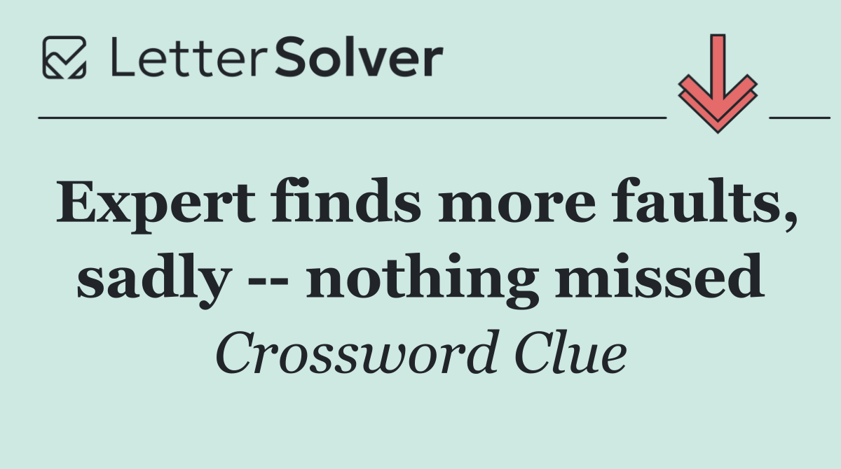 Expert finds more faults, sadly    nothing missed