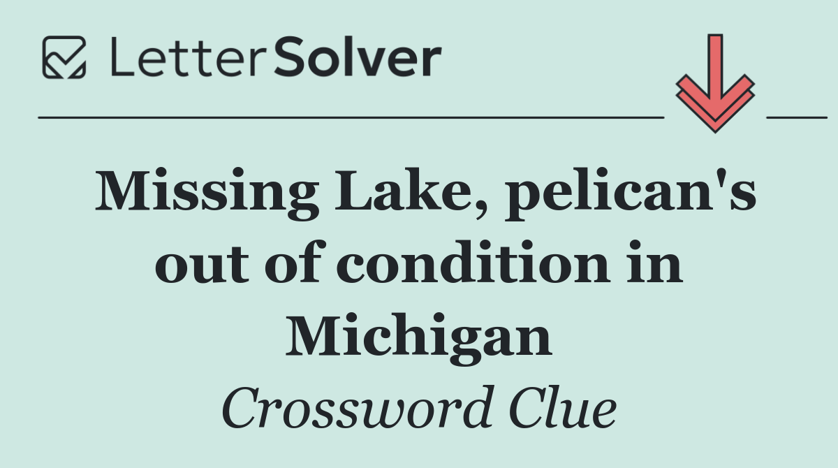 Missing Lake, pelican's out of condition in Michigan