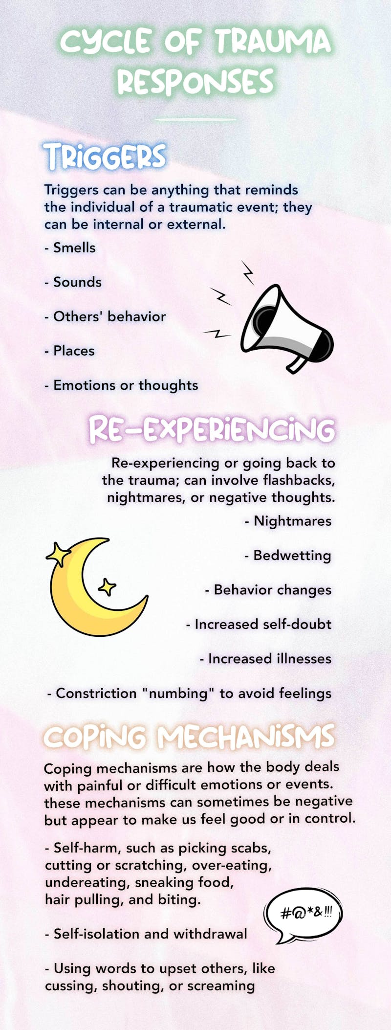 cycle of trauma responses in children information infographic 